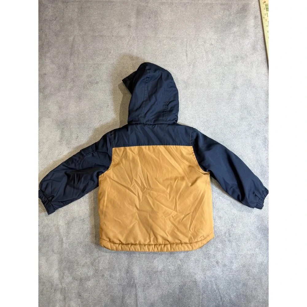 OshKosh Bgosh Kids 2T Navy Tan Hooded Puffer Jacket Heavy Winter Coat OK-CNL1739